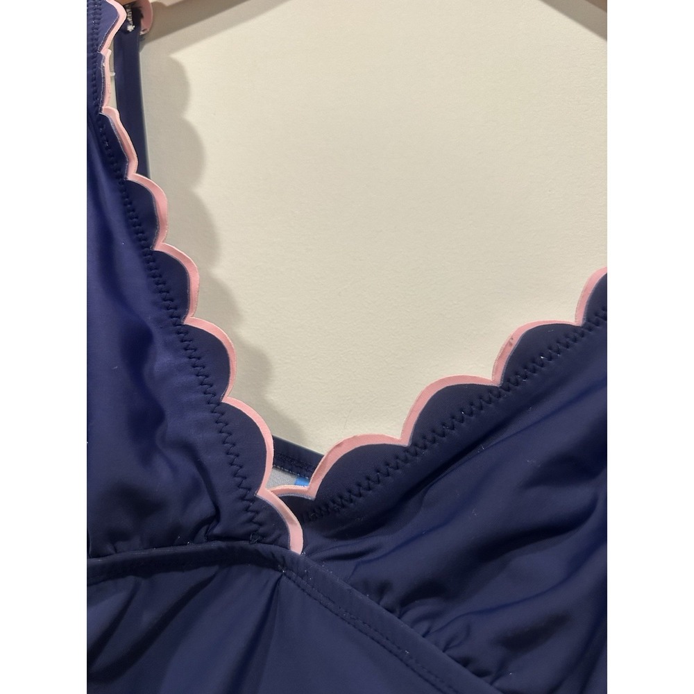 Draper James Scalloped Navy Blue Pink Swimsuit Large - Picture 2 of 4